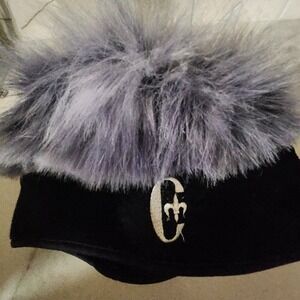 Conte of Florence Black Fleece Lavender Faux Fur Winter Hat Made in Italy Logo